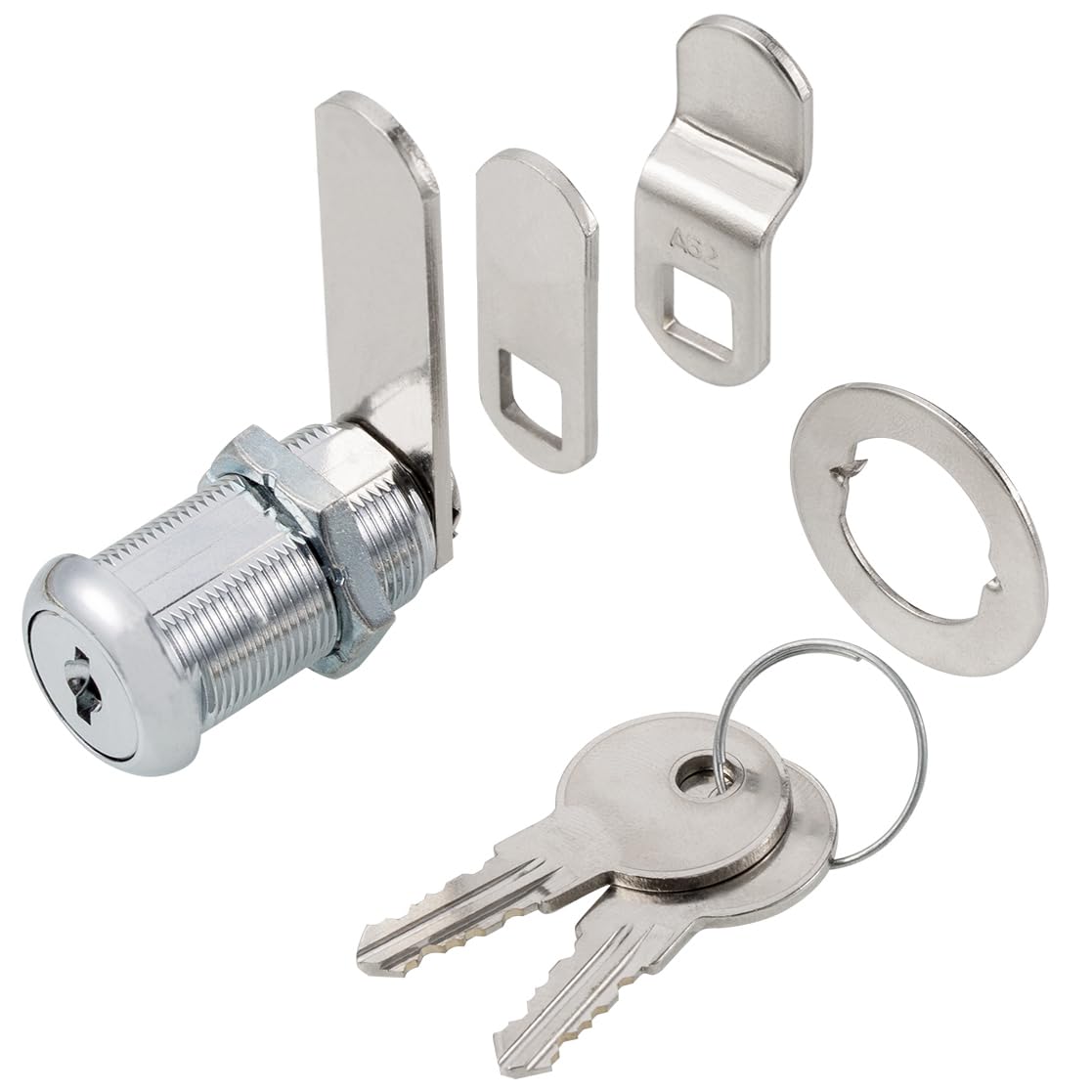 Keyed Alike 1-1/8” Cylinder Cam Locks Chrome Finish with 3 Cams and 2 Keys C8878