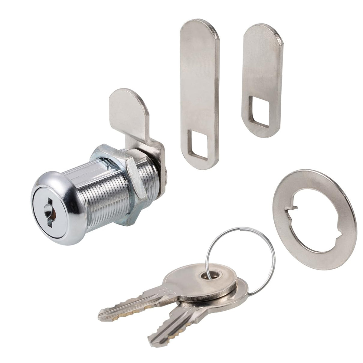 Keyed Alike 1-1/8” Cylinder Cam Locks Chrome Finish with 3 Cams and 2 Keys C8878