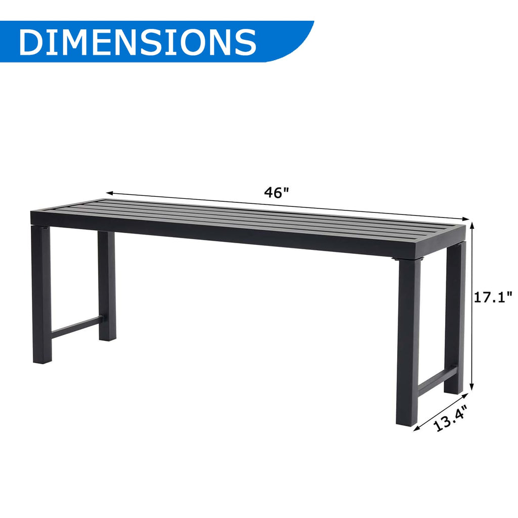 46" Black Metal Backless Outdoor Bench T73335