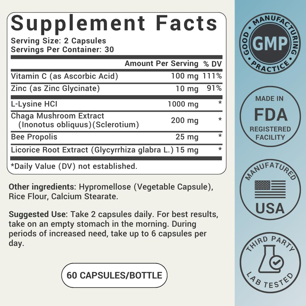 Lysine 1000mg Capsules with Vitamin C, Zinc & Licorice Root Z20086