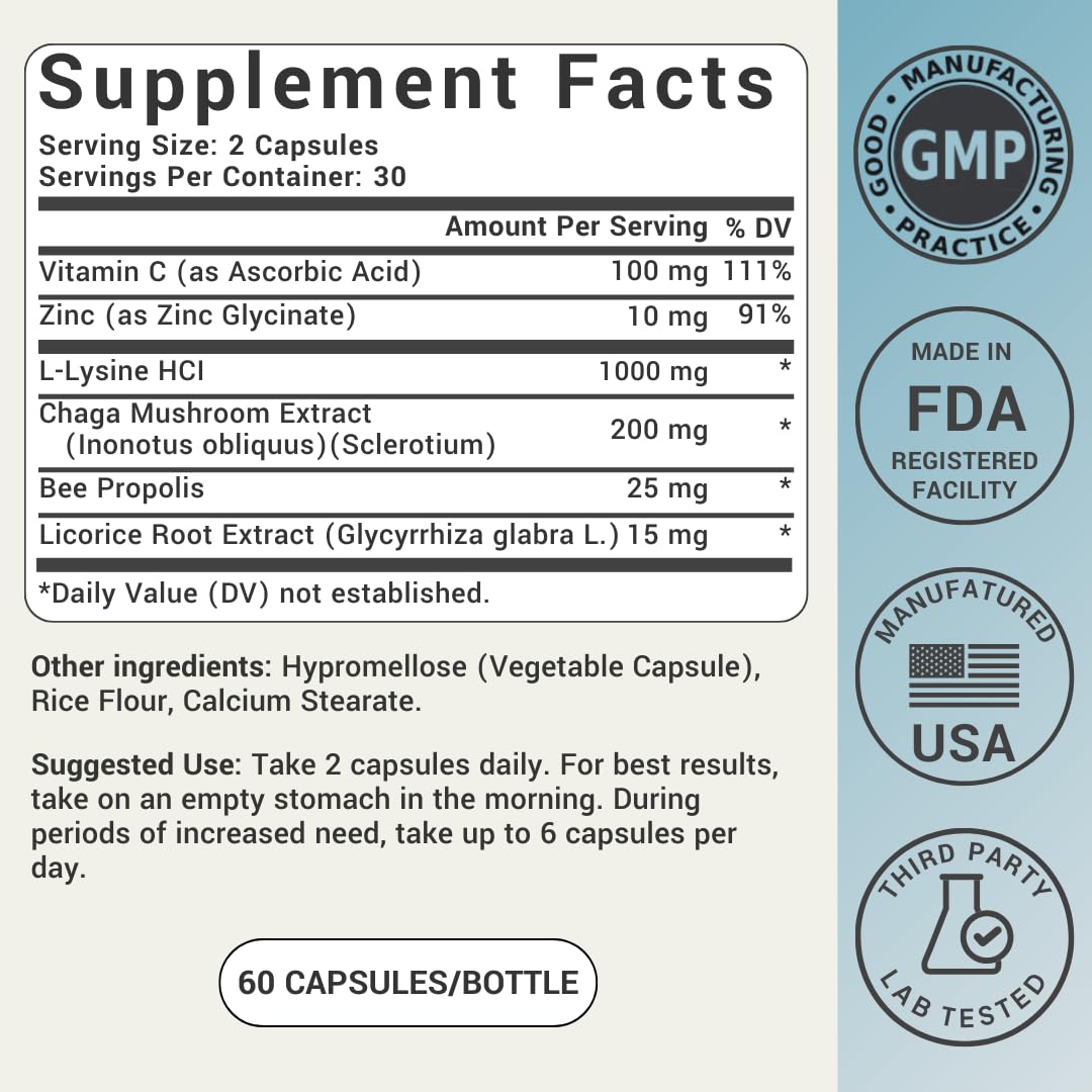 Lysine 1000mg Capsules with Vitamin C, Zinc & Licorice Root Z20086