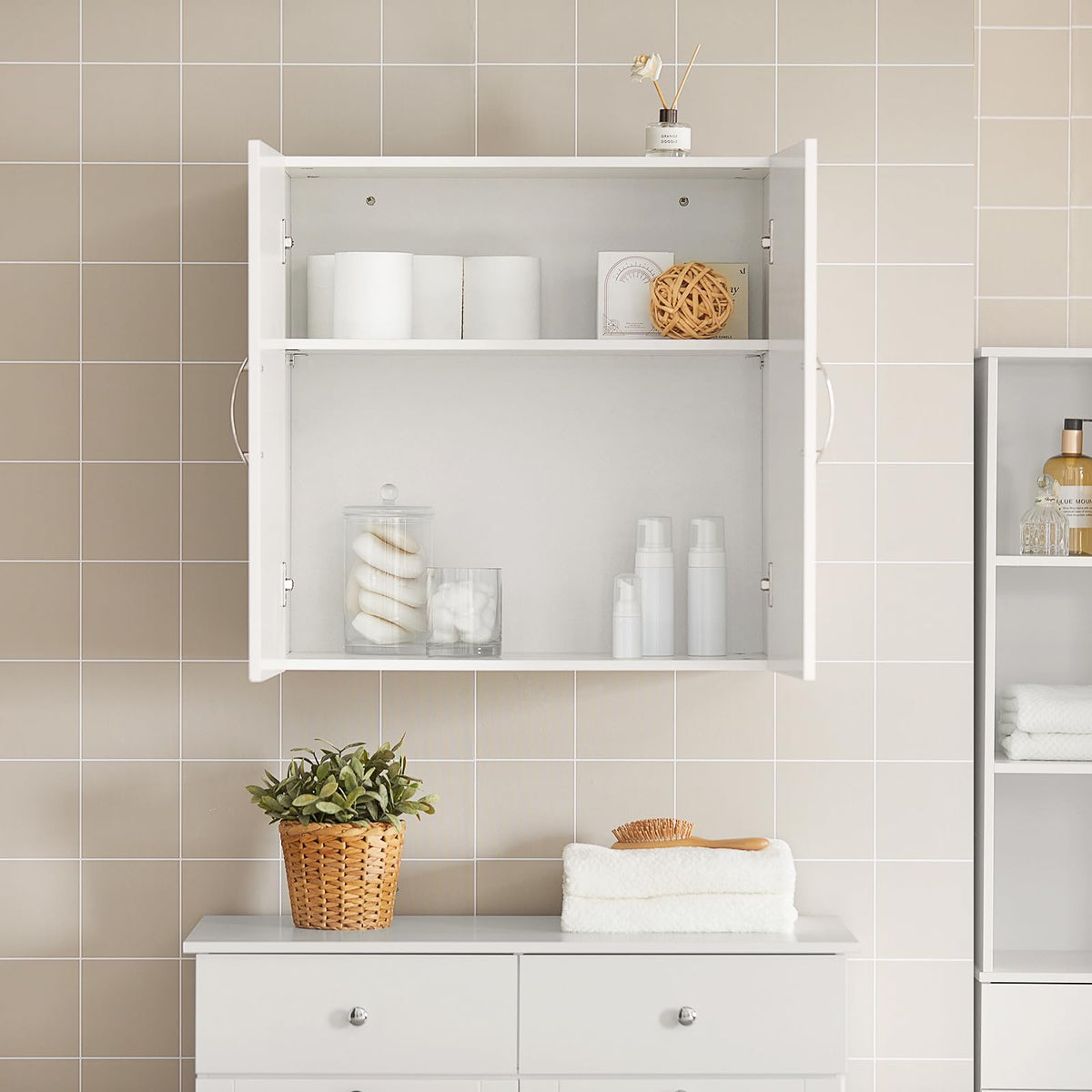 White Wall Storage Cabinet with Adjustable Shelf C590