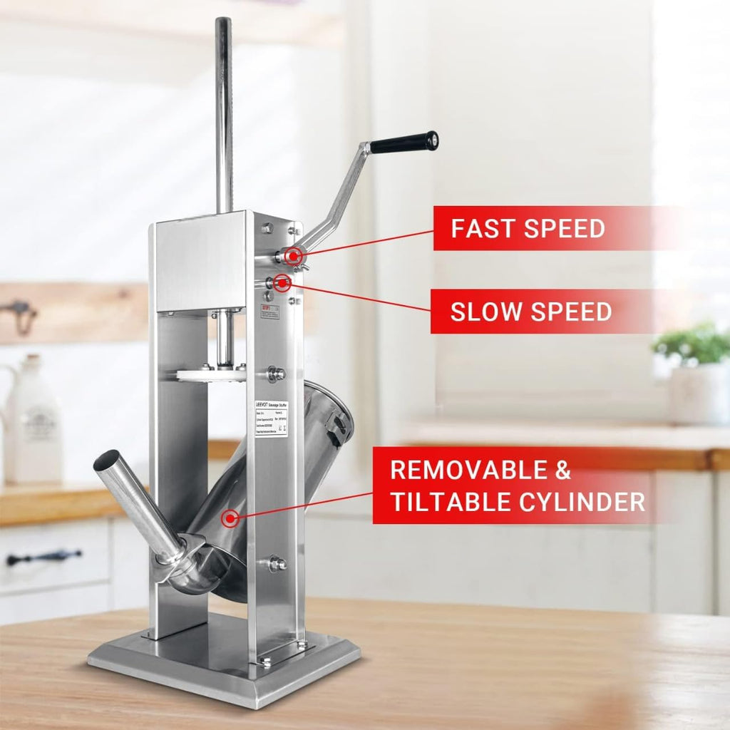 Manual Sausage Stuffer, 2 Speeds, 5 Filling Tubes, 11Lb/5L Stainless Steel A329
