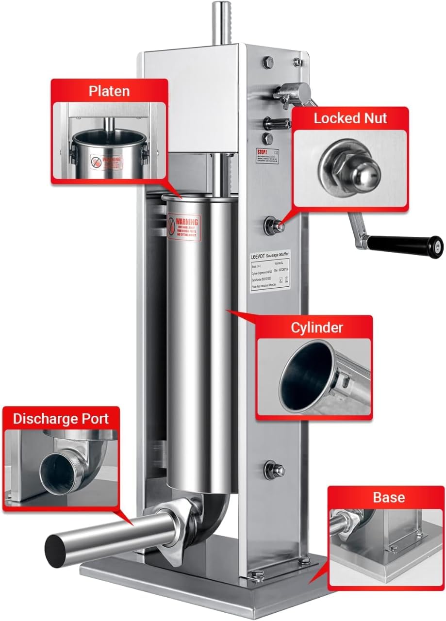 Manual Sausage Stuffer, 2 Speeds, 5 Filling Tubes, 11Lb/5L Stainless Steel A329