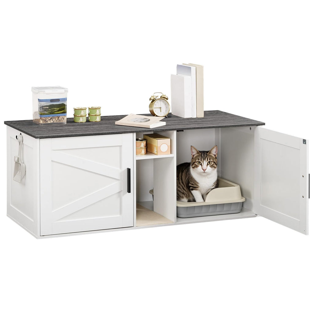 White and Charcoal Gray Cat Litter Box Enclosure O3599