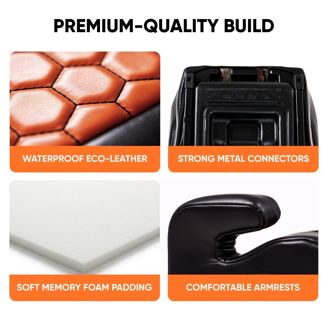 Black-Brown Backless Booster Seat with Latch and Waterproof Eco-Leather Seat Protector 2-Piece Set E1318