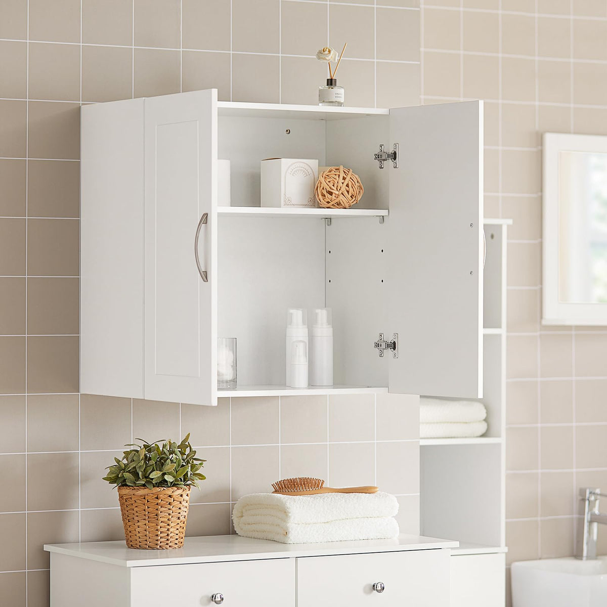 White Wall Storage Cabinet with Adjustable Shelf C590