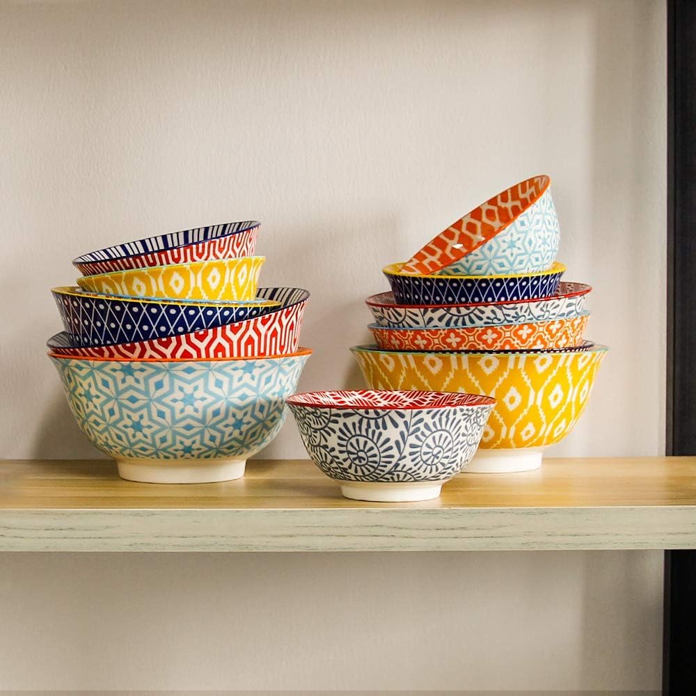 Ceramic Bowls Set 30 oz Assorted Colorful Set of 6 Microwave Dishwasher Safe D641268