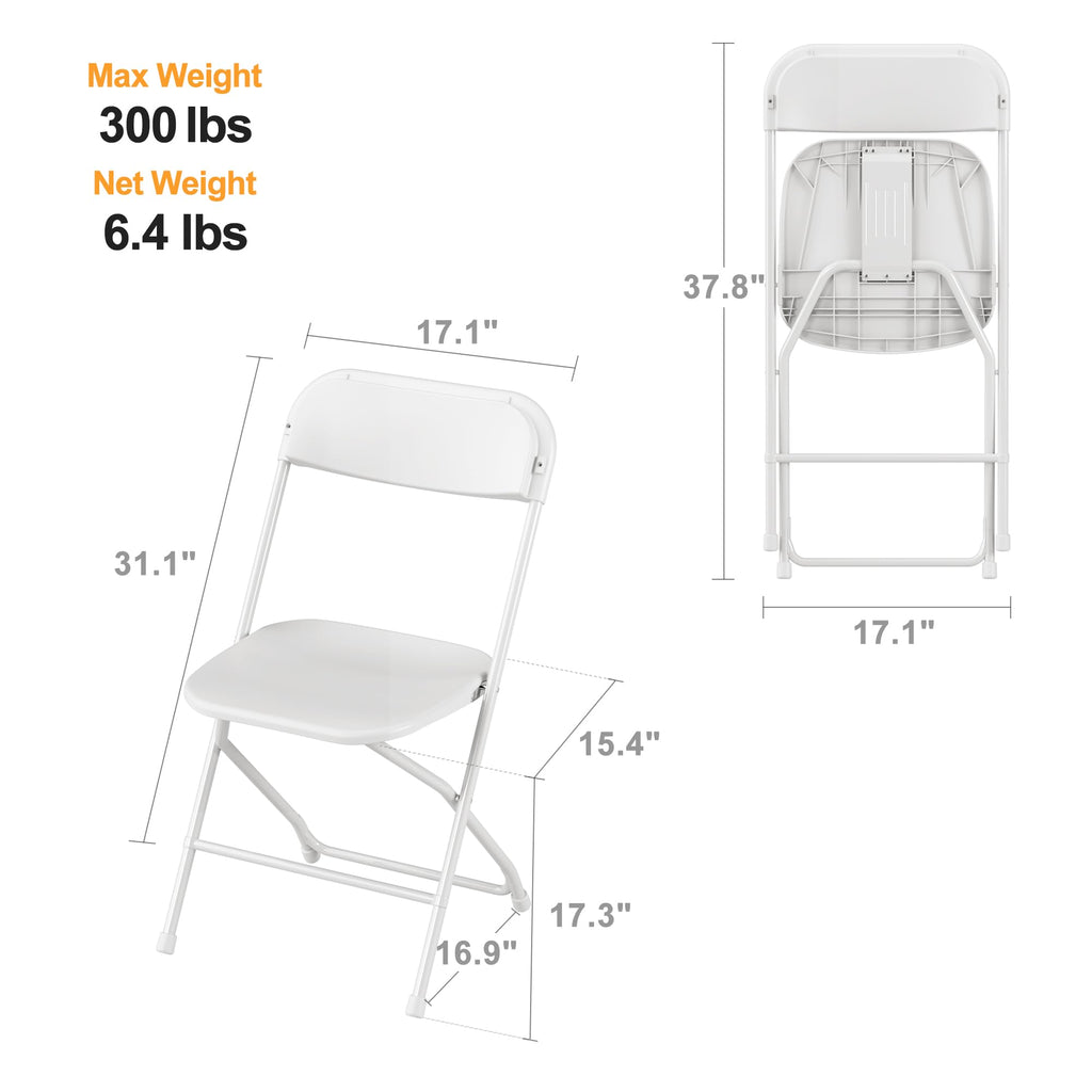 6 Pack White Plastic Folding Chair with Steel Frame I20779