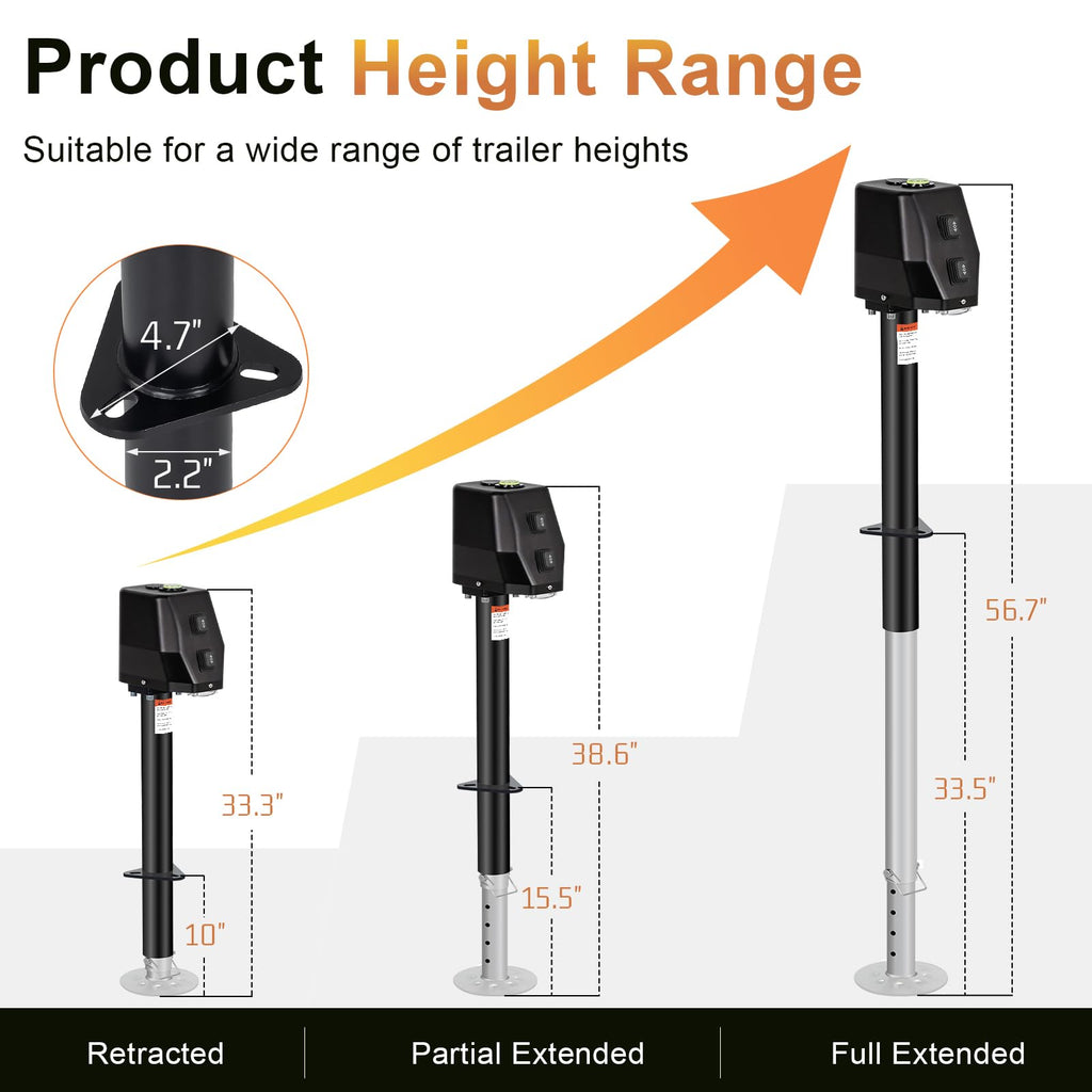 Waterproof Electric Trailer Jack with Built-in Spirit Level S1289