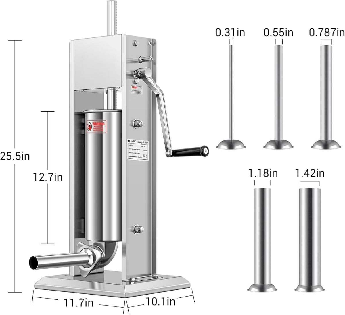 Manual Sausage Stuffer, 2 Speeds, 5 Filling Tubes, 11Lb/5L Stainless Steel A329