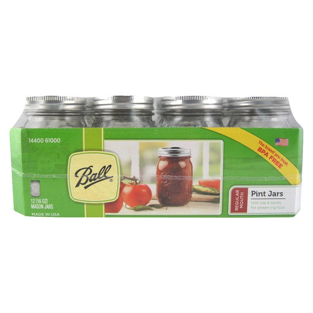 12 Regular Mouth Glass Mason Jars with Lid and Band U1810