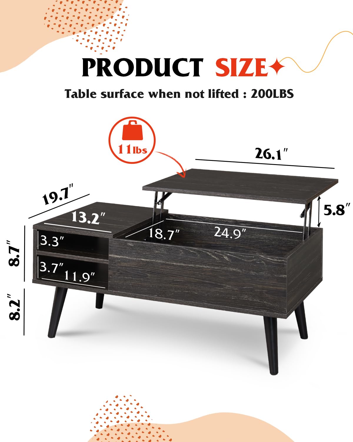 Lift Top Coffee Table with Hidden Storage, Black G881536