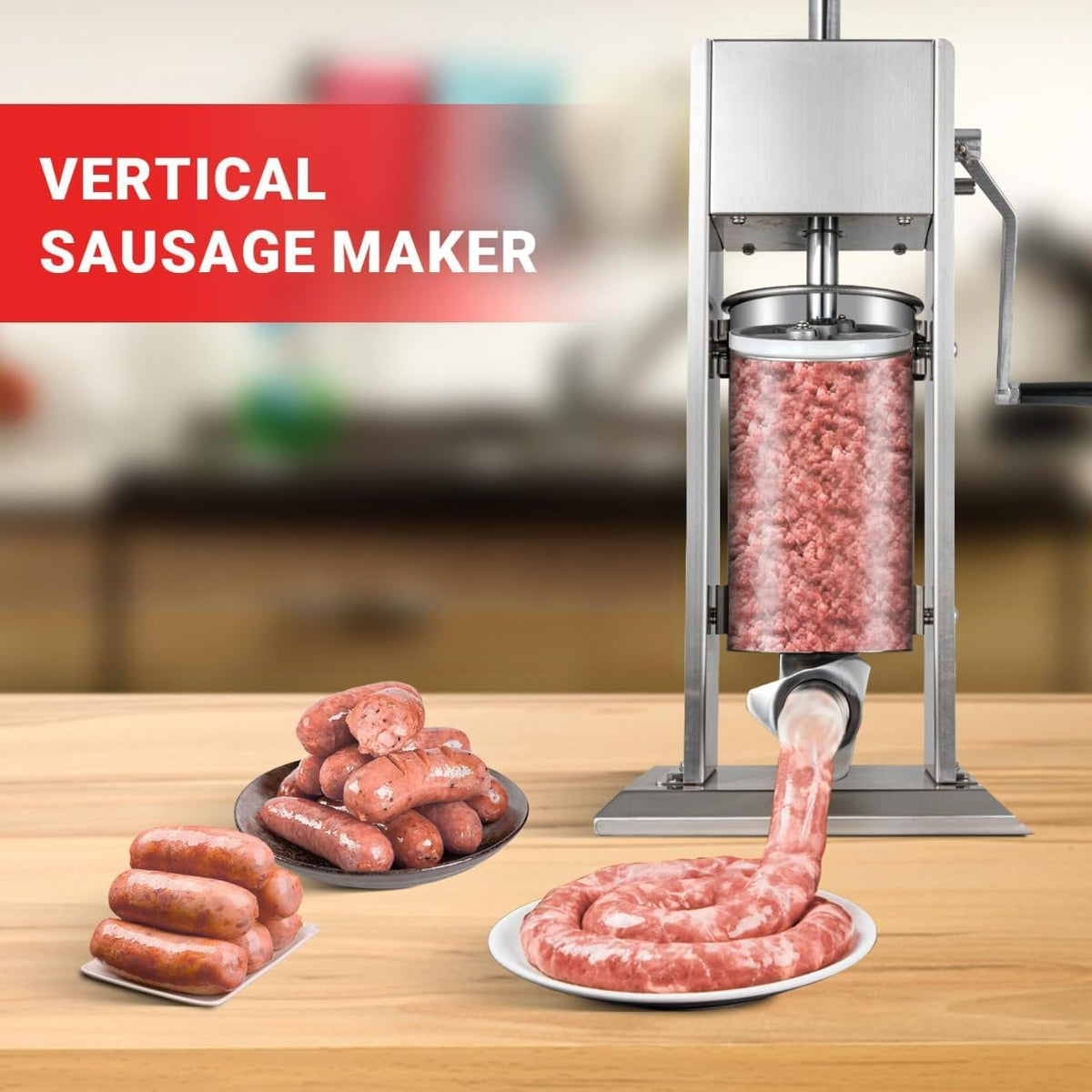 Manual Sausage Stuffer, 2 Speeds, 5 Filling Tubes, 11Lb/5L Stainless Steel A329