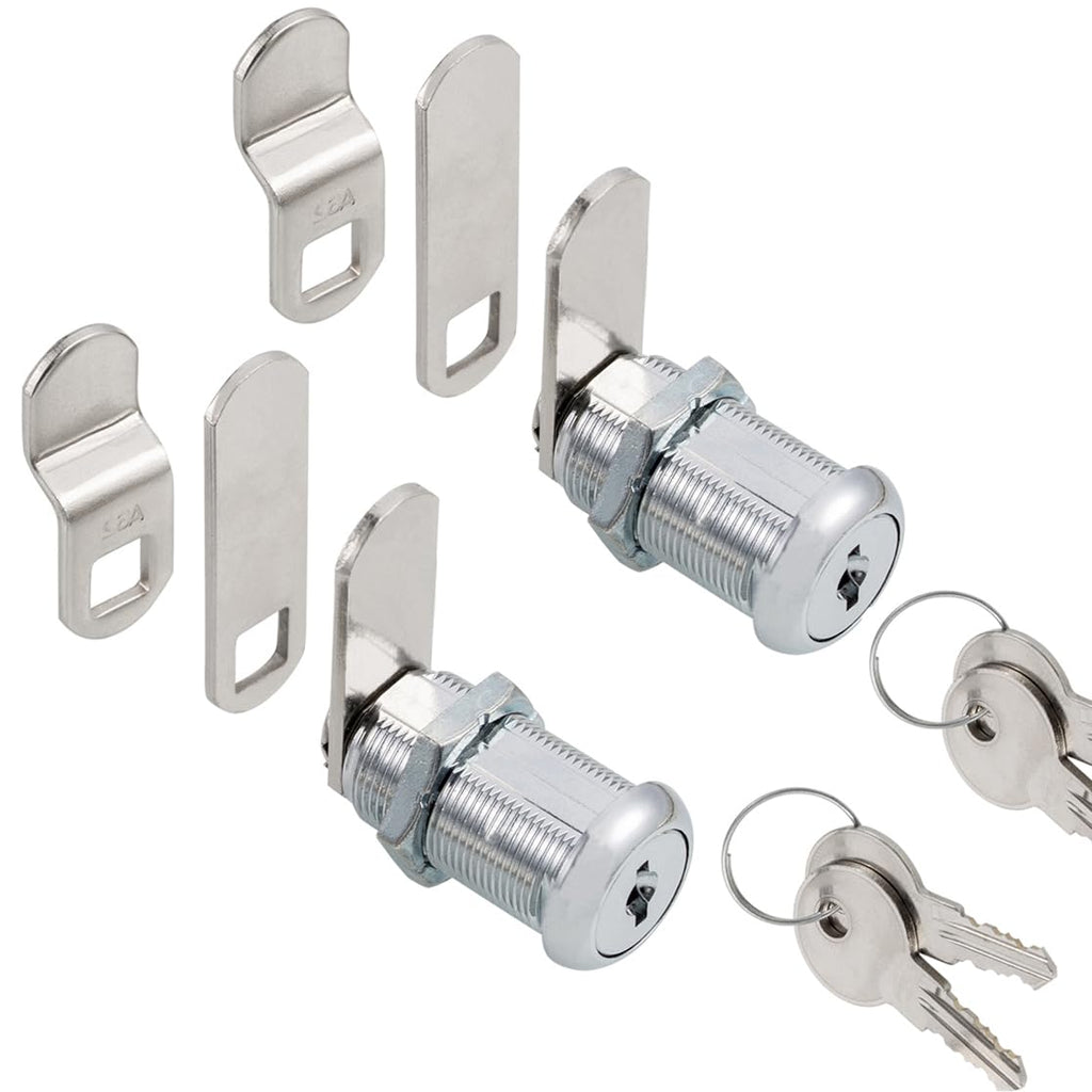Keyed Alike 1-1/8” Cylinder Cam Locks Chrome Finish with 3 Cams and 2 Keys C8878