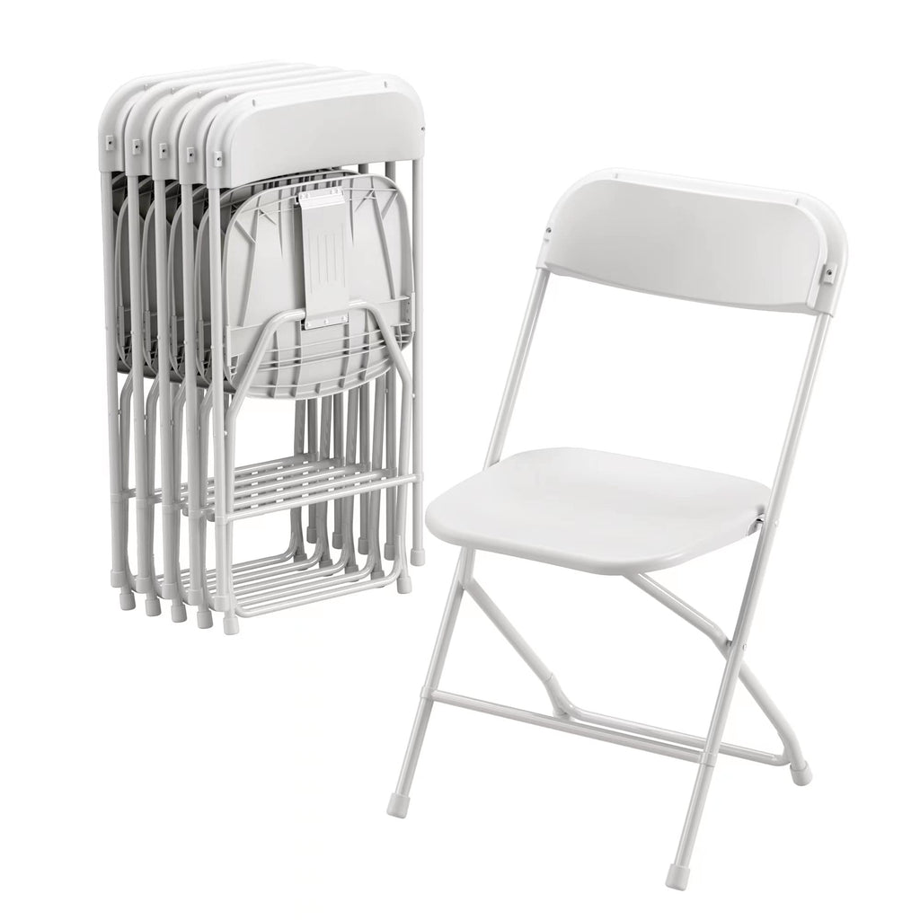 6 Pack White Plastic Folding Chair with Steel Frame I20779