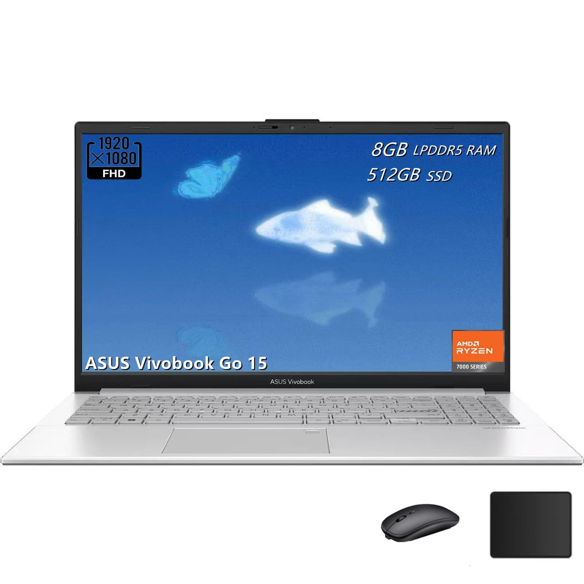 15.6" FHD Laptop, AMD Ryzen 5, 8GB RAM, 512GB SSD, Windows 11, Cool Silver G277