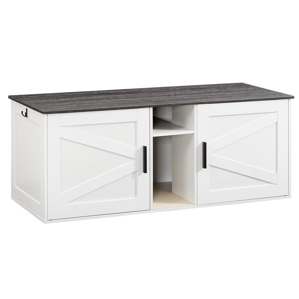 White and Charcoal Gray Cat Litter Box Enclosure O3599