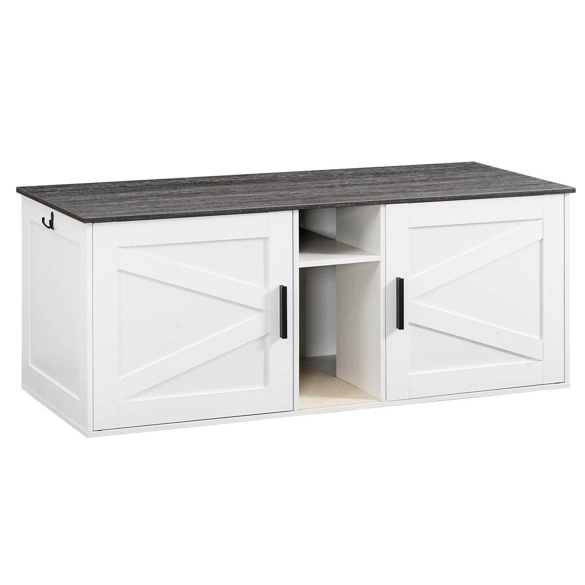 White and Charcoal Gray Cat Litter Box Enclosure O3599