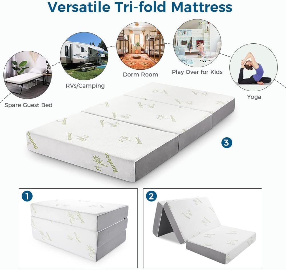 6 Inch Trifold Memory Foam Queen Mattress U701