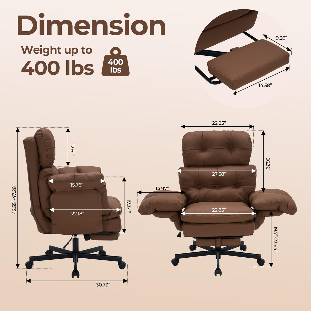 Brown Ergonomic Office Chair with Foot Rest Q583581