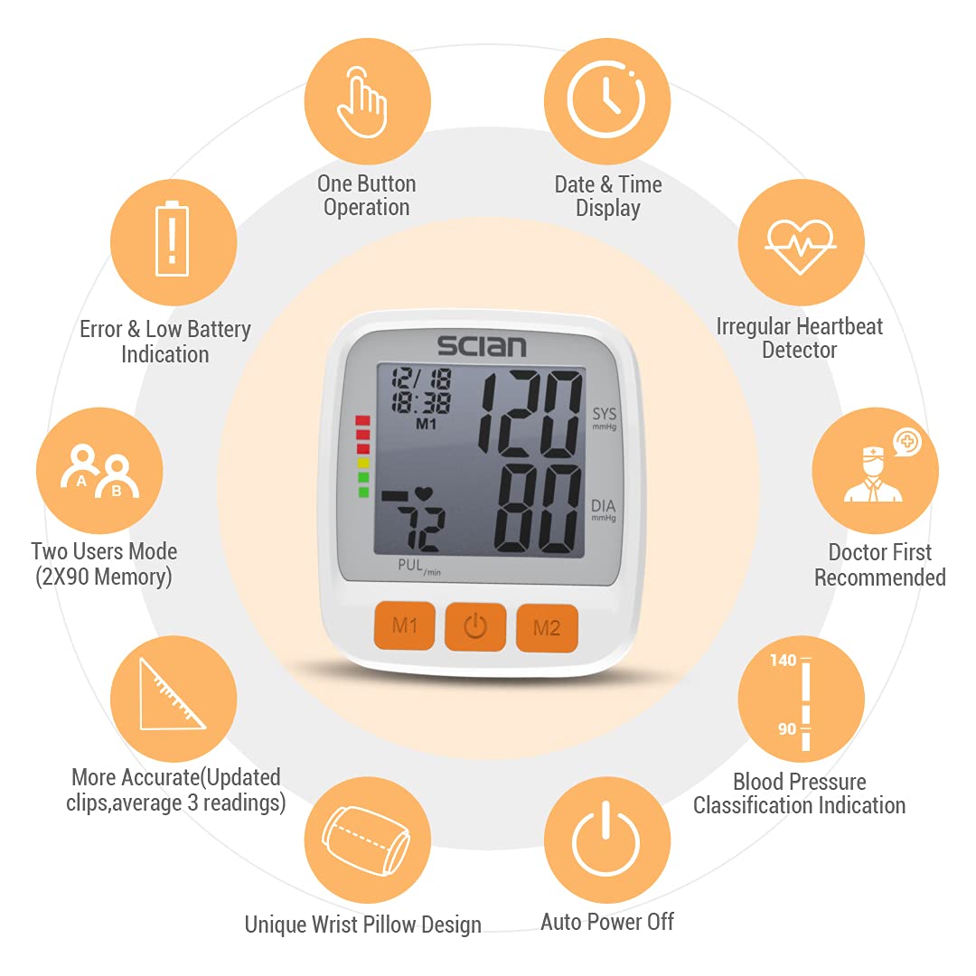 Wrist Blood Pressure Cuff with Adjustable Cuff and LCD Display B437554