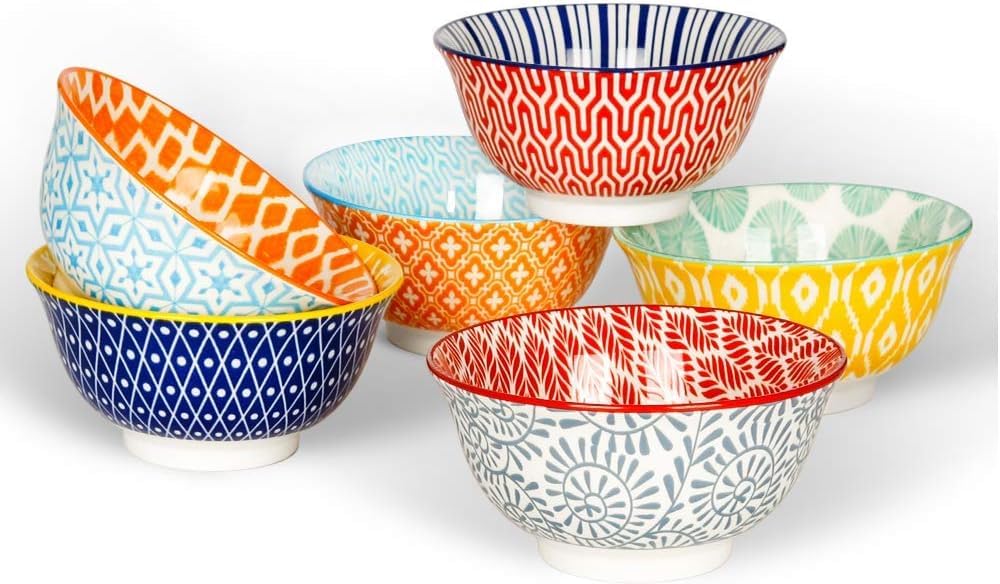 Ceramic Bowls Set 30 oz Assorted Colorful Set of 6 Microwave Dishwasher Safe D641268