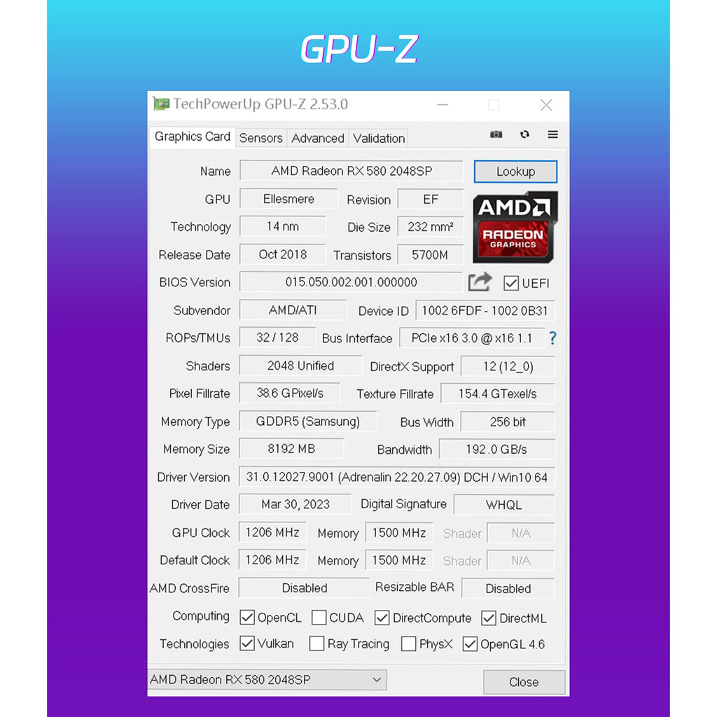 Radeon RX 580 8GB GDDR5 Gaming Graphics Card M845