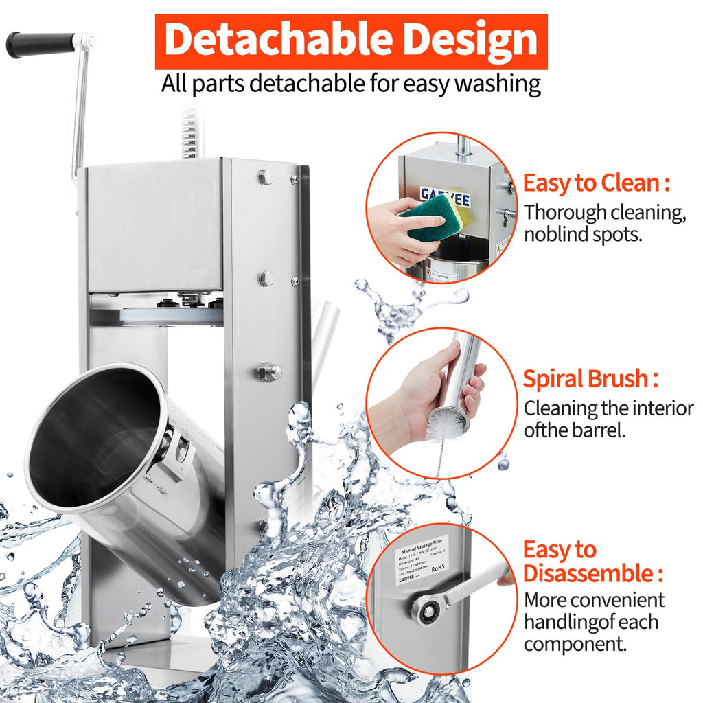 7LBS/3L 304 Stainless Steel Manual Sausage Stuffer with 5 Filling Tubes V12952