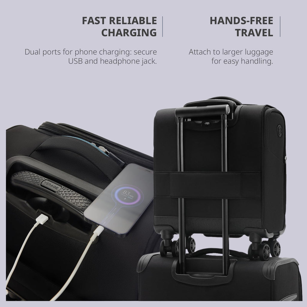 14-Inch Underseat Carry On Luggage with Spinner Wheels & USB Charging Port C4830
