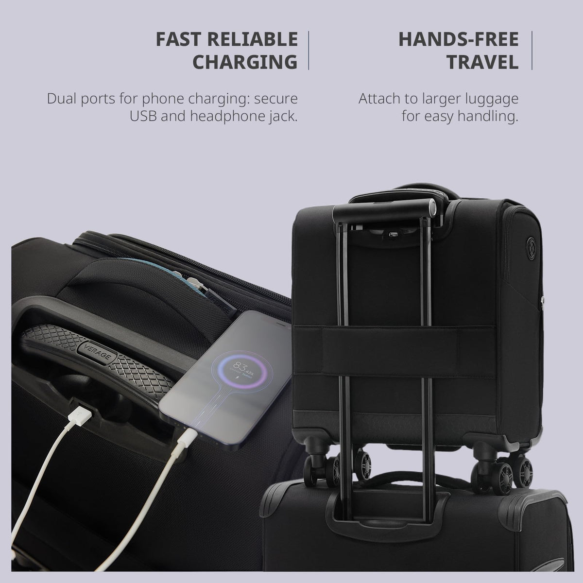 14-Inch Underseat Carry On Luggage with Spinner Wheels & USB Charging Port C4830