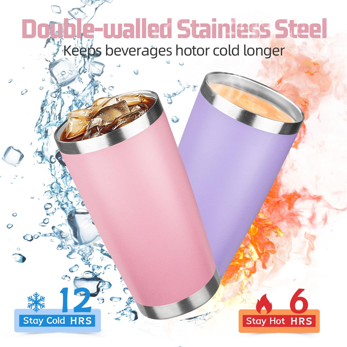 20 oz Stainless Steel Insulated Tumbler with Lids and Straws H857079