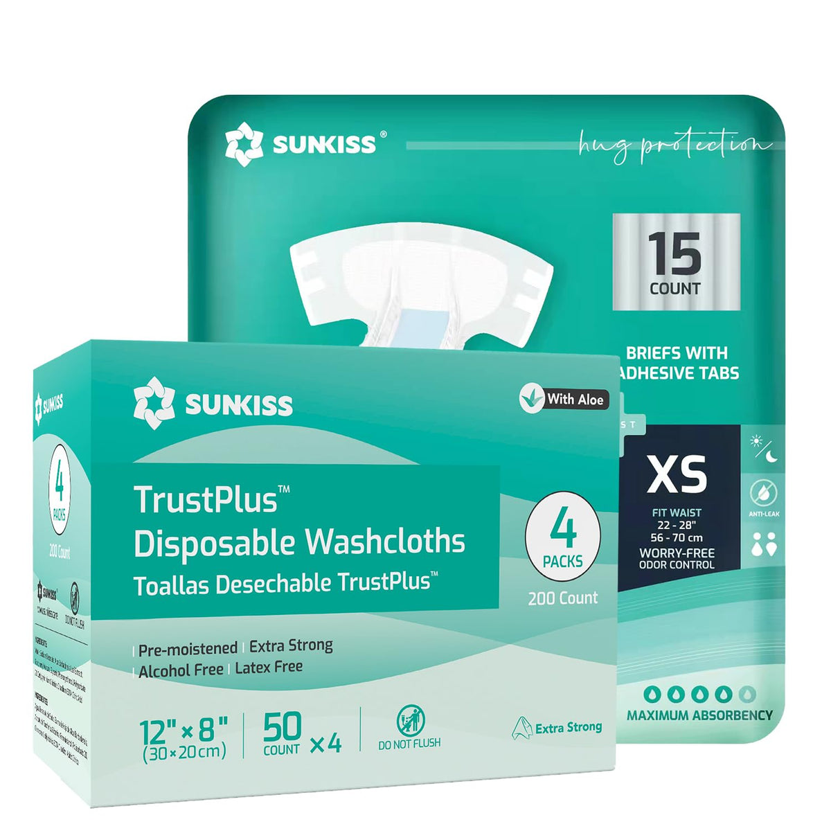 Adult Diapers XSmall 15 Count & Wet Wipes 8" x 12" 200 Count Bundle A26843