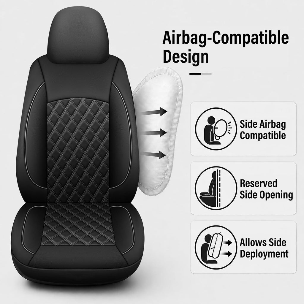 Black Nappa Leather Car Seat Covers Full Set N416