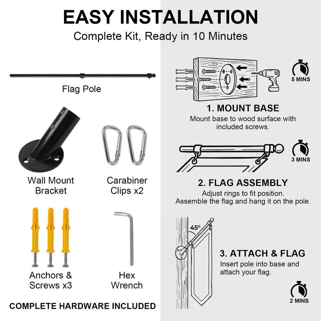 47" Stainless Steel Flag Pole Kit with Wall Mount Bracket M4296