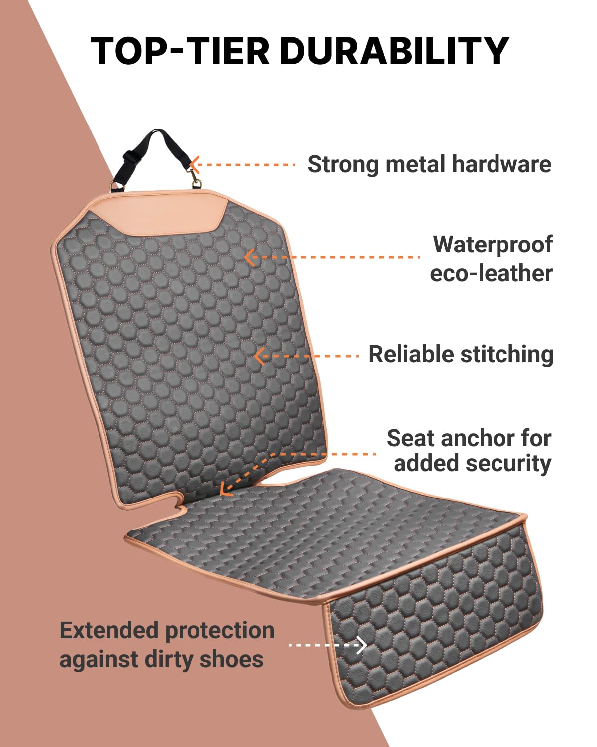 Black-Brown Backless Booster Seat with Latch and Waterproof Eco-Leather Seat Protector 2-Piece Set E1318