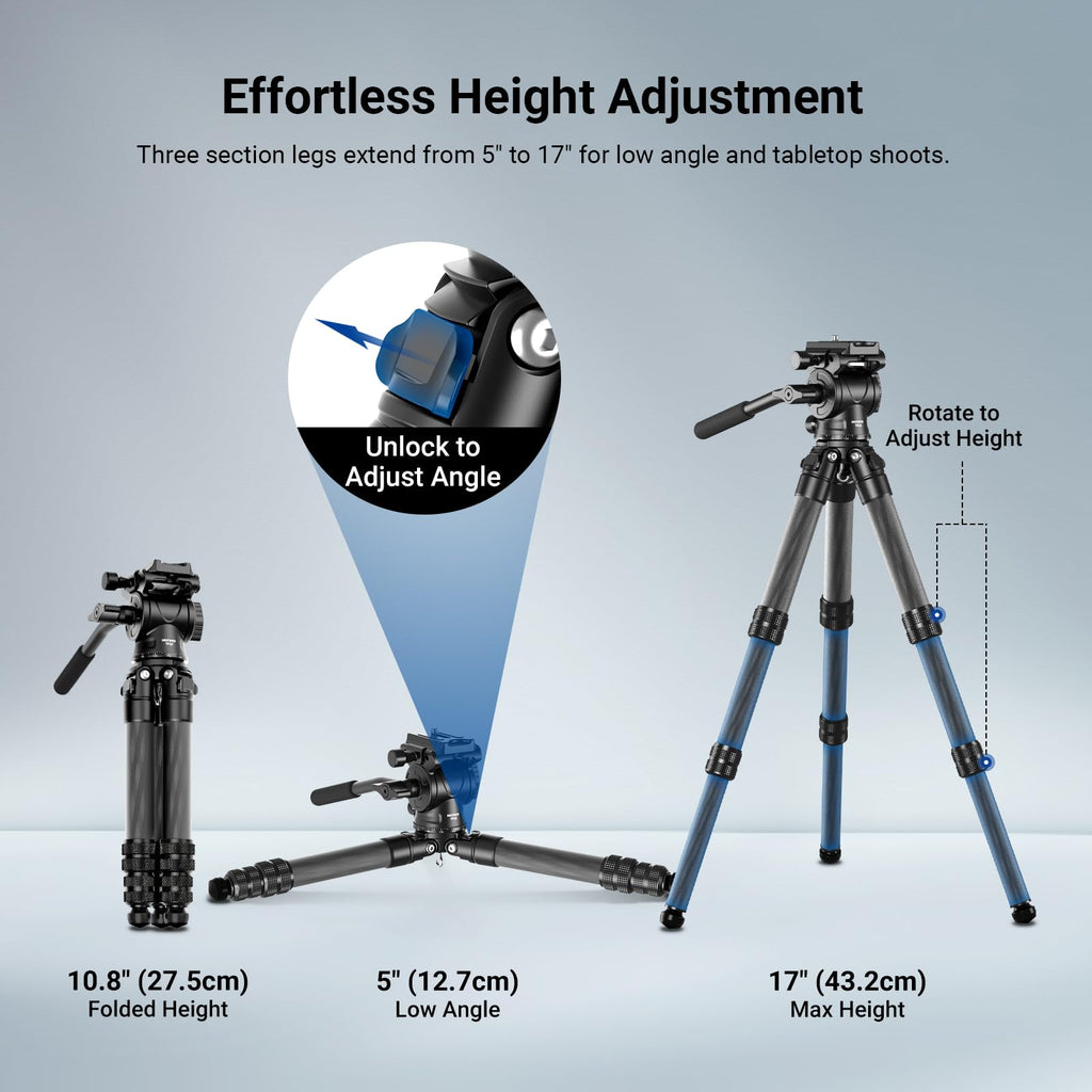 Carbon Fiber Desktop Mini Tripod with Video Fluid Head H378113
