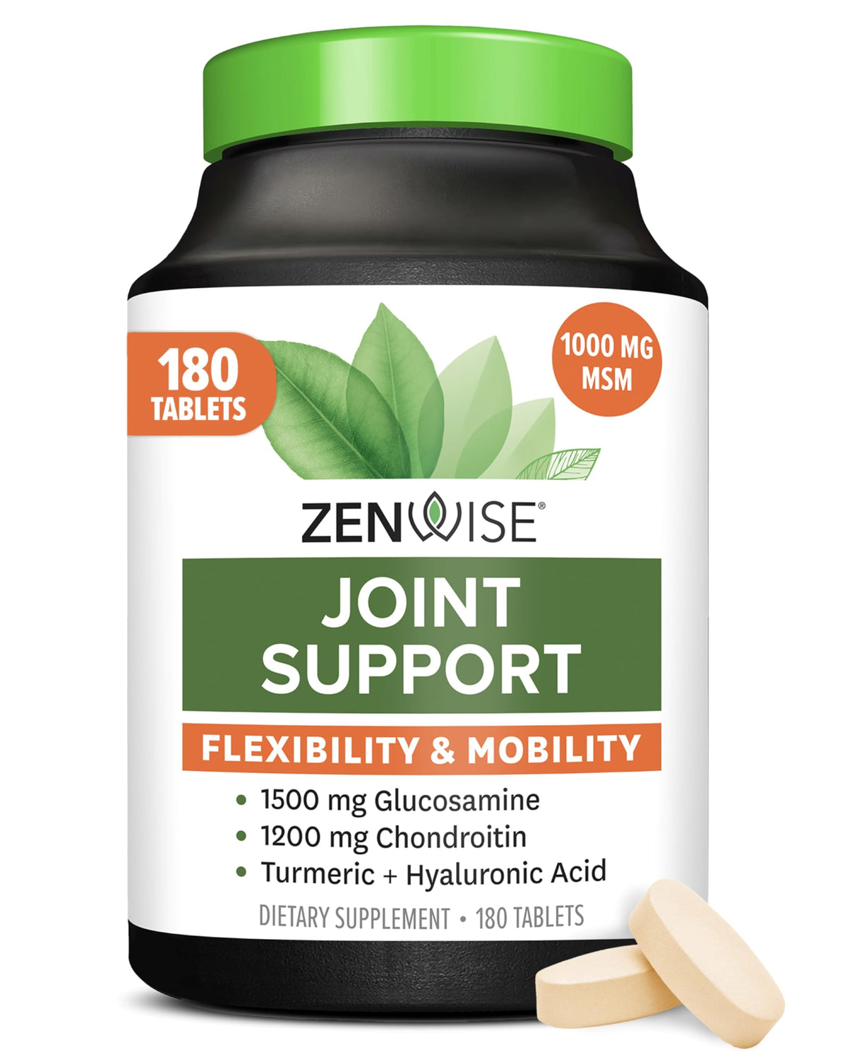 Joint Support Supplement with Glucosamine Chondroitin MSM Curcumin 180 Count R7152