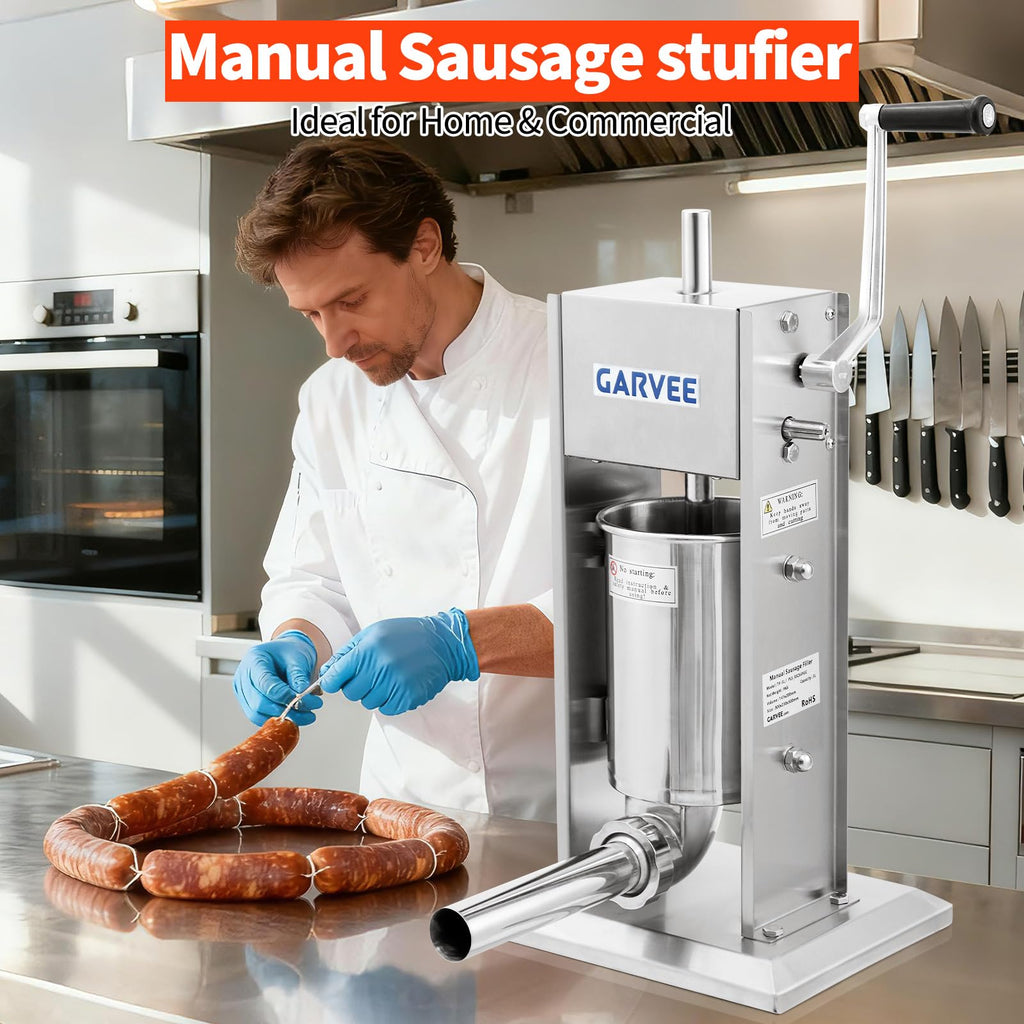 7LBS/3L 304 Stainless Steel Manual Sausage Stuffer with 5 Filling Tubes V12952