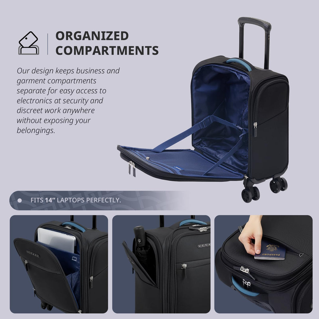 14-Inch Underseat Carry On Luggage with Spinner Wheels & USB Charging Port C4830