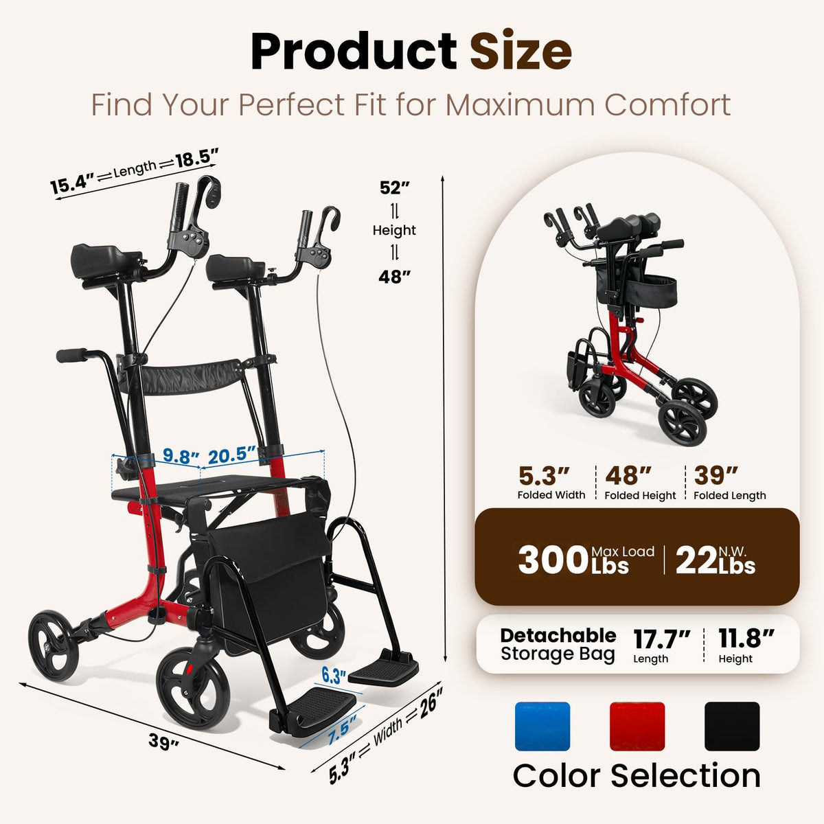 Foldable Lightweight Upright Walker with Seat Armrest Pedal M83071