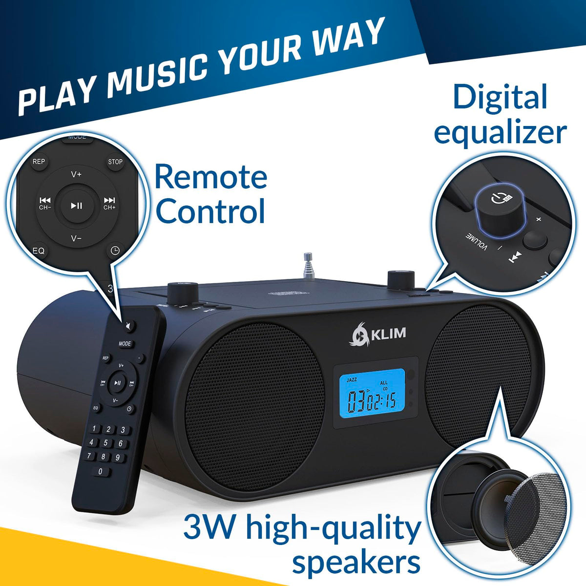 Portable CD Player Boombox with AM FM Radio and Bluetooth Z368