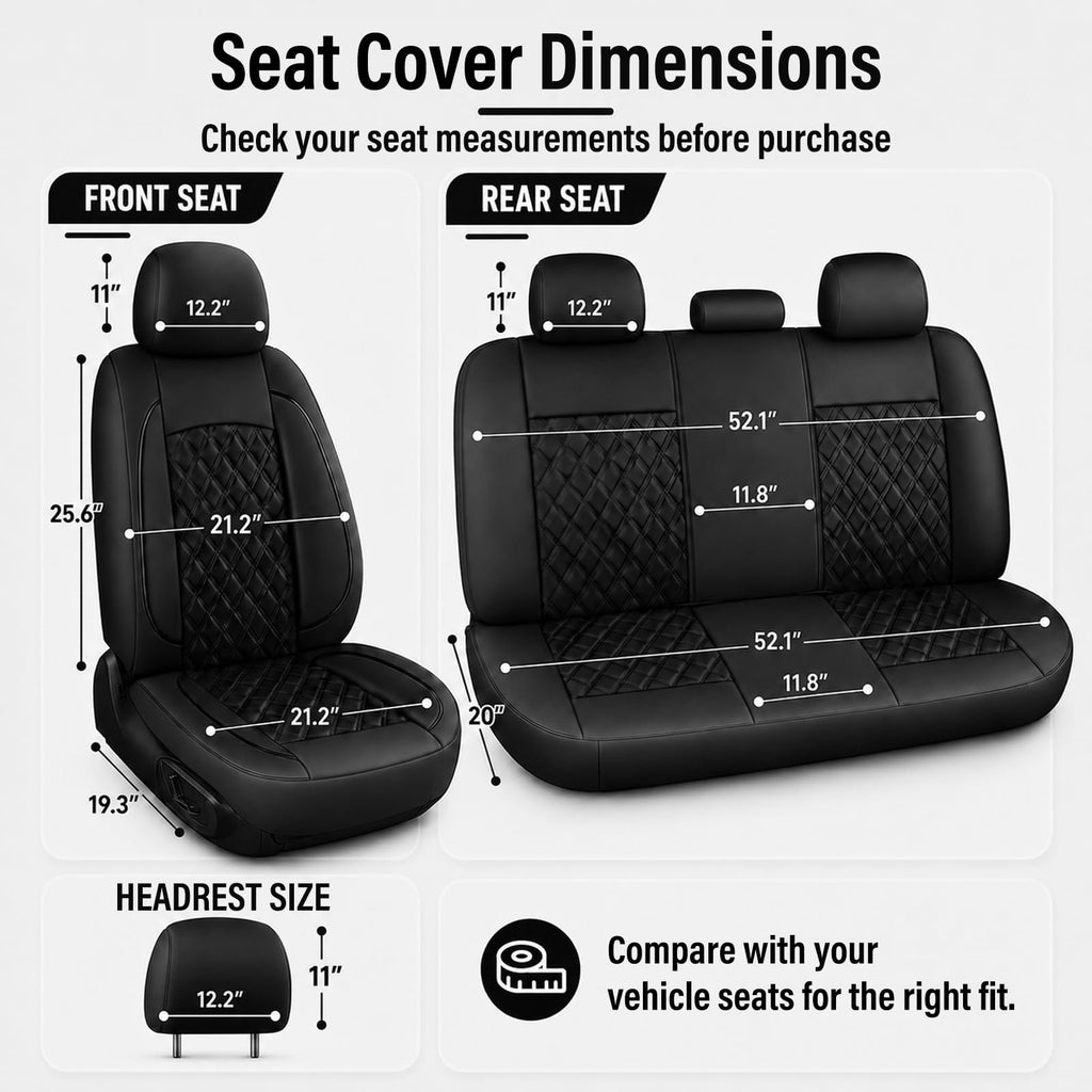 Black Nappa Leather Car Seat Covers Full Set N416