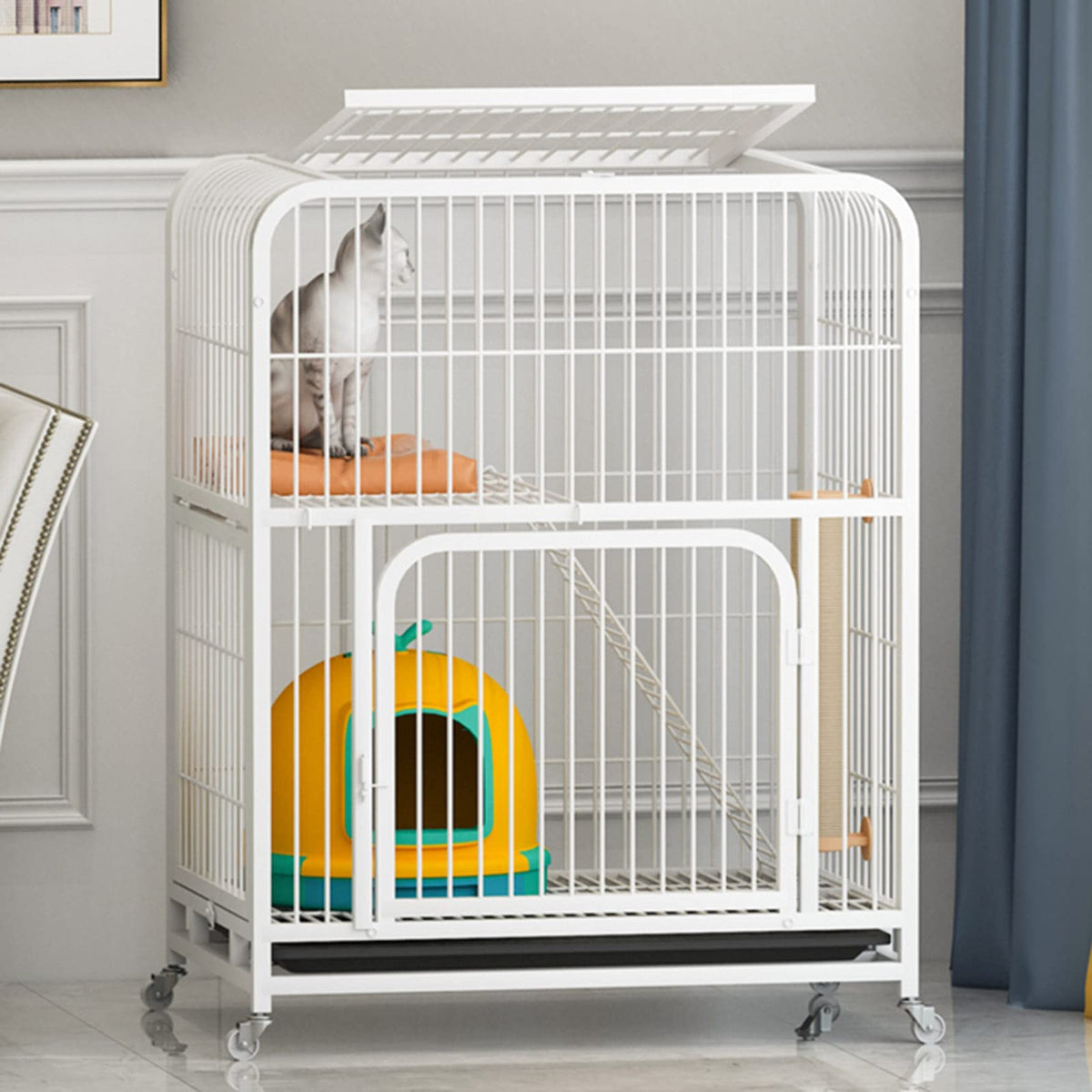Large 3-Tier Metal Wire Cat Cage with Hammock and Casters G703757