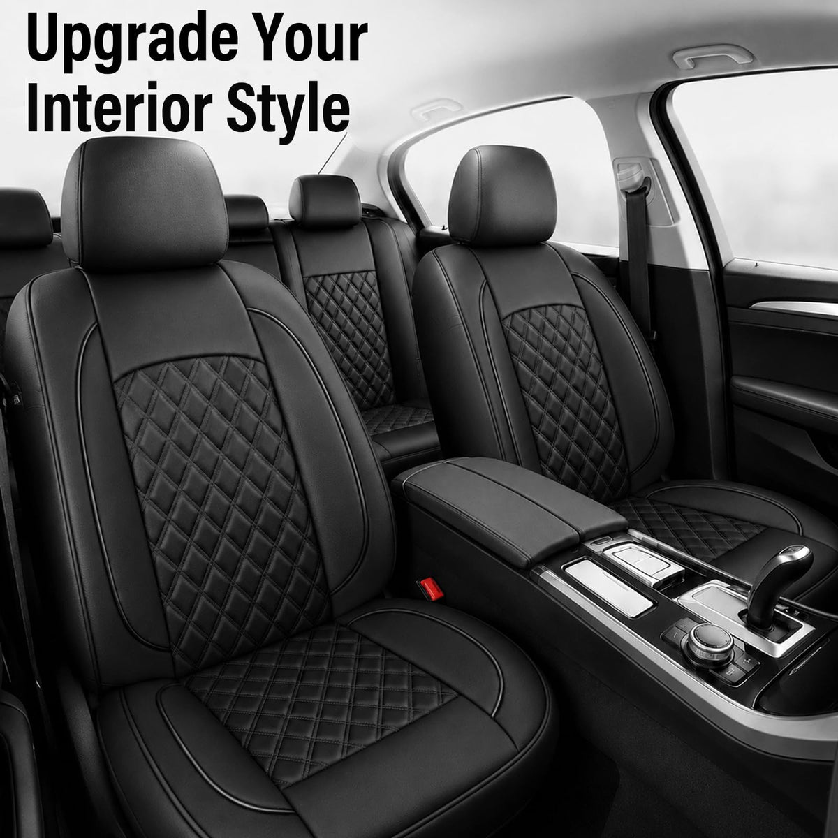 Black Nappa Leather Car Seat Covers Full Set N416