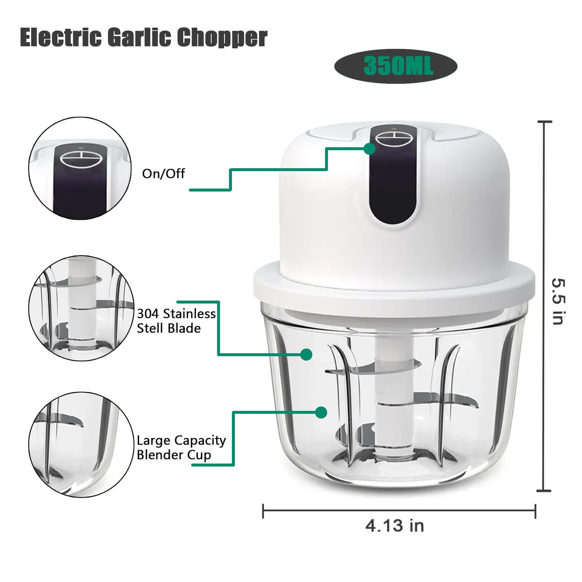 White 3 Cup USB Rechargeable Portable Electric Garlic Crusher J493