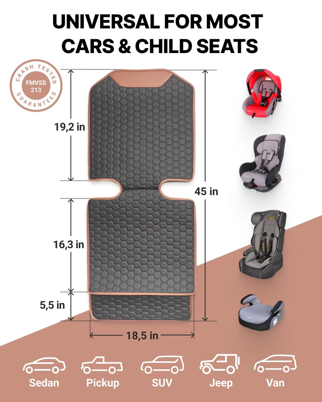 Black-Brown Backless Booster Seat with Latch and Waterproof Eco-Leather Seat Protector 2-Piece Set E1318