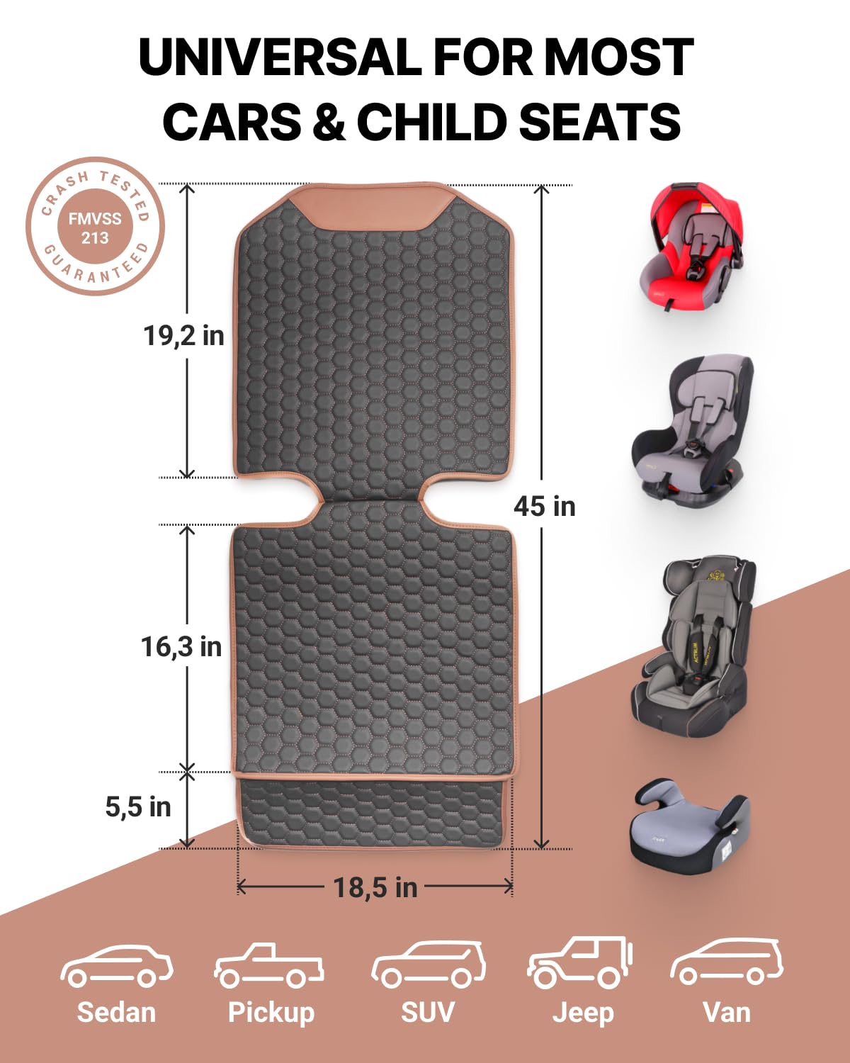 Black-Brown Backless Booster Seat with Latch and Waterproof Eco-Leather Seat Protector 2-Piece Set E1318