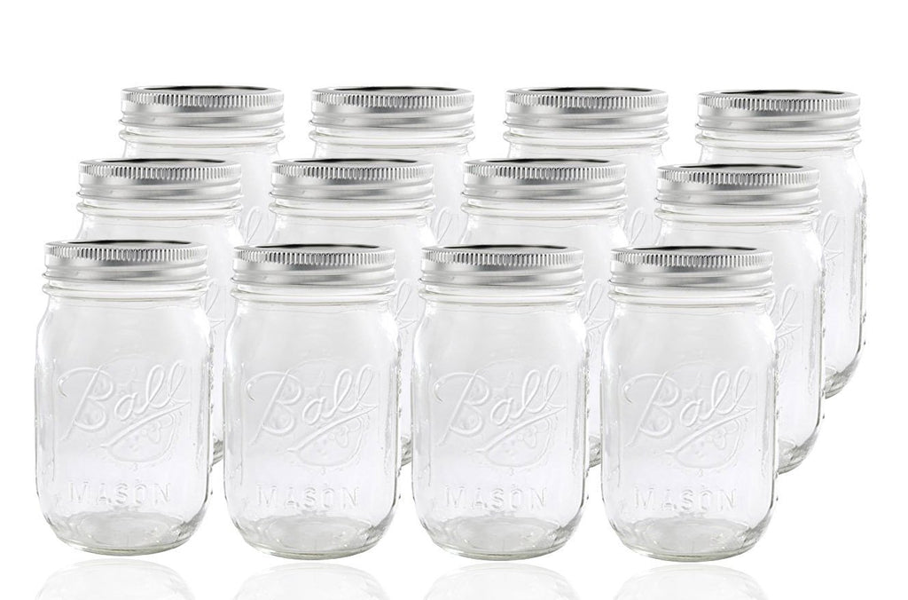 12 Regular Mouth Glass Mason Jars with Lid and Band U1810