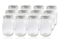 12 Regular Mouth Glass Mason Jars with Lid and Band U1810